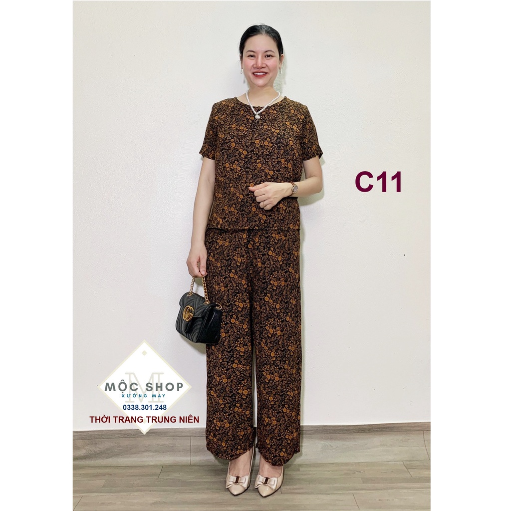Đồ bộ trung niên Tay cộc cho Bà cho Mẹ Vải Cát lụa hàn châu