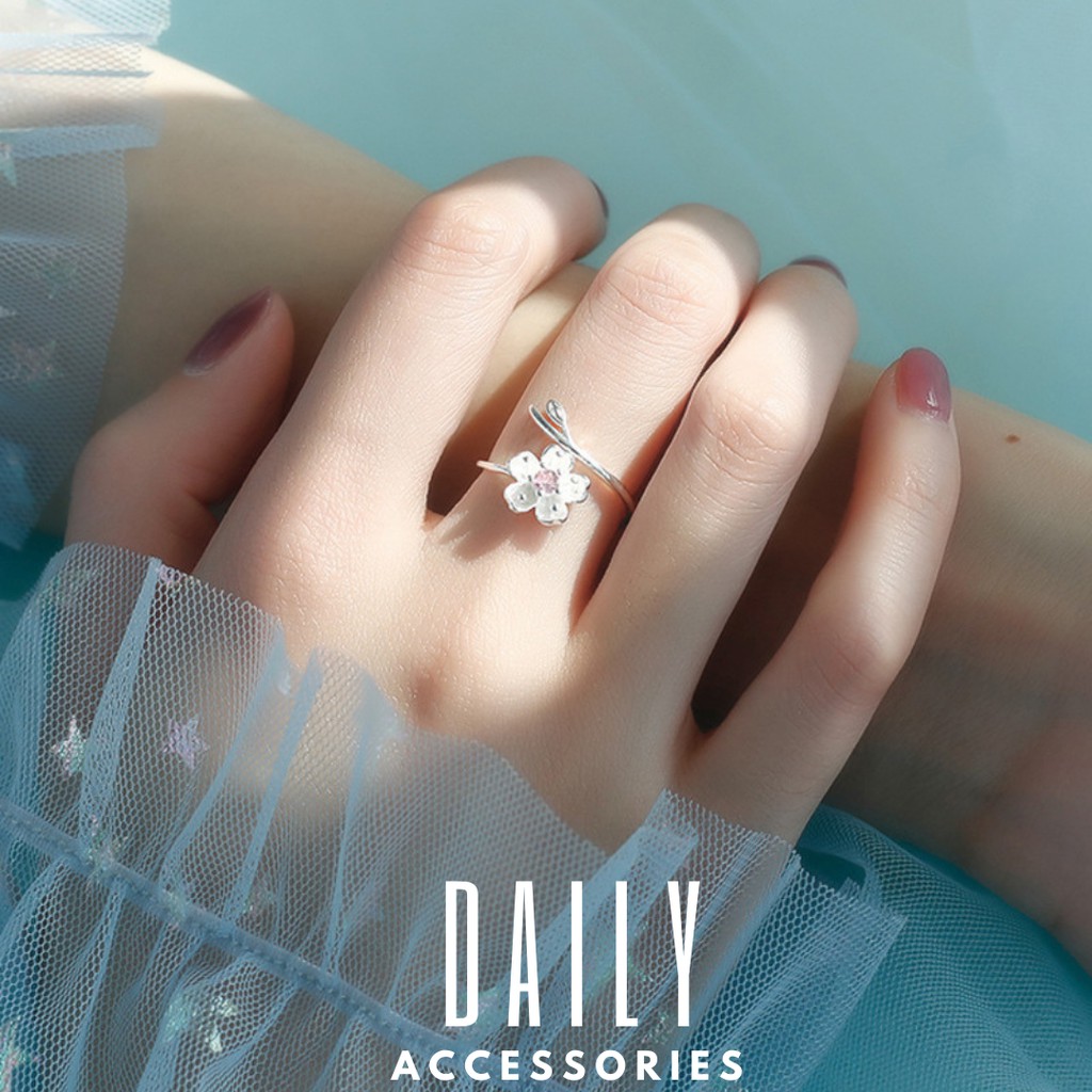 Nhẫn bạc đính đá hoa anh đào Daily Accessories