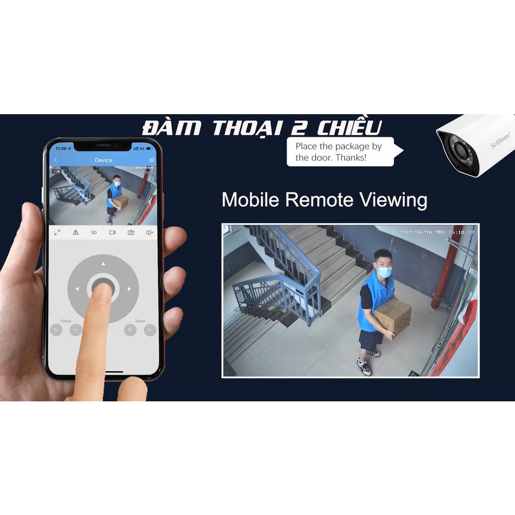 Camera Srihome SH034 5.0Mpx- Camera góc rộng, siêu nét, đàm thoại 2 chiều Camera wifi trong nhà ngoài trời