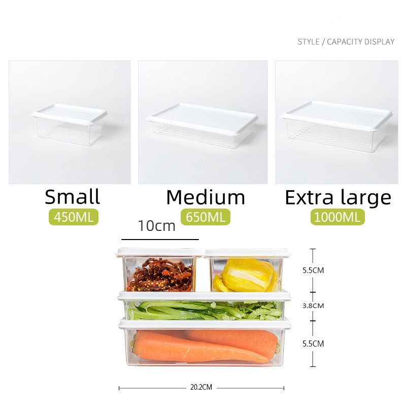 1 Hộp Nhựa Trong Suốt 450/650/1000ml Đựng Thức Ăn Trong Tủ Lạnh
