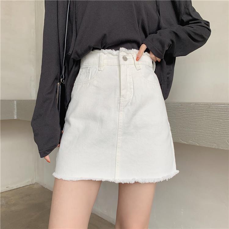 Chân váy jean chữ A cạp cao phong cách Hàn Quốc thời trang dành cho nữ