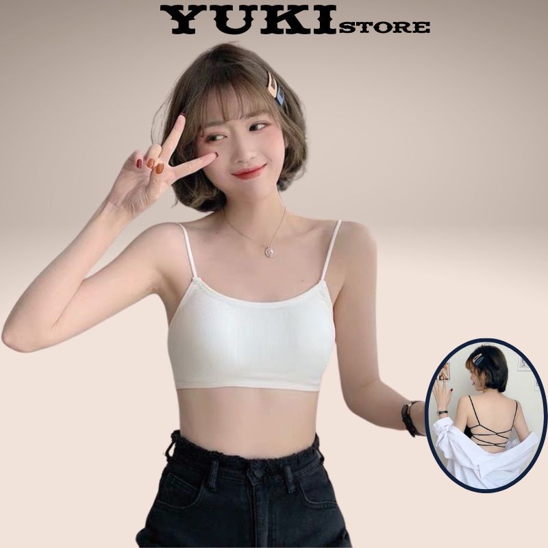 Áo Bra 2 Dây Cotton Không Gọng Sợi Bún Đan Chéo Dây Hở Lưng Có Mút Đệm Ngực Sexy Quyến Rũ YUKI STORE 266