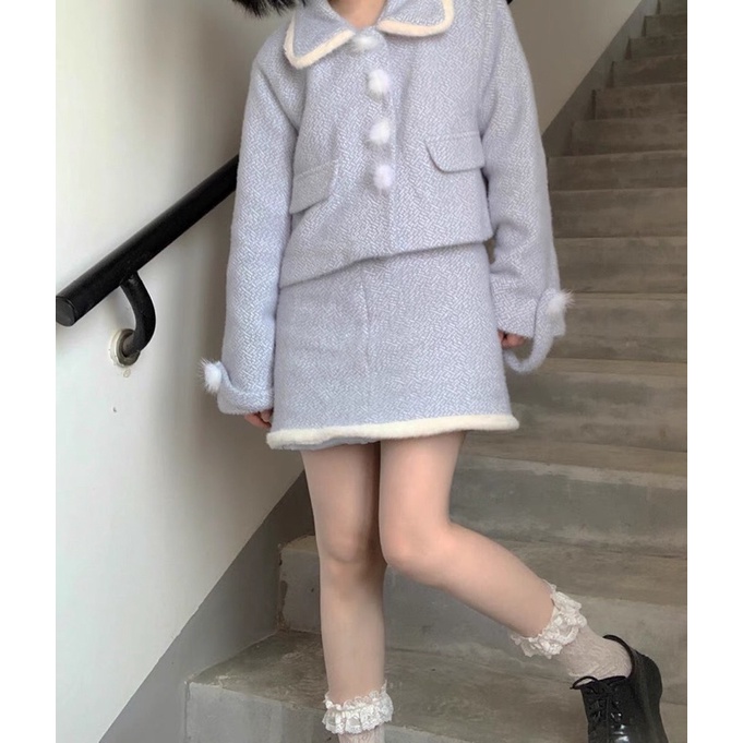 Set áo váy mùa đông xanh mint xinh xắn dễ thương