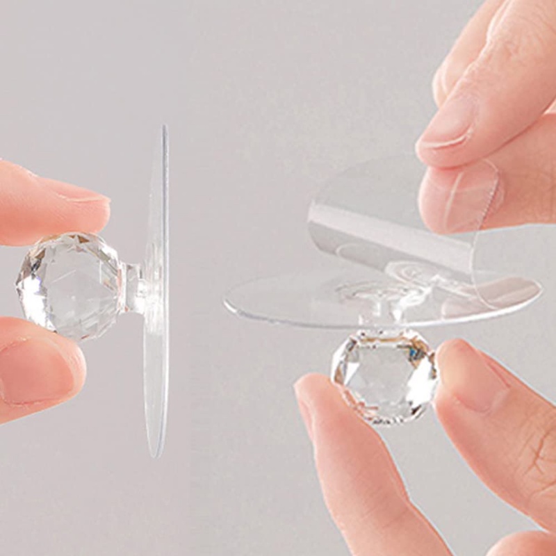 Set 2 Tay Nắm Cửa Tủ / Ngăn Kéo Tủ Bằng Acrylic Trong Suốt Tự Dính Không Cần Khoan Lỗ / Liền Mạch Hình Kim Cương