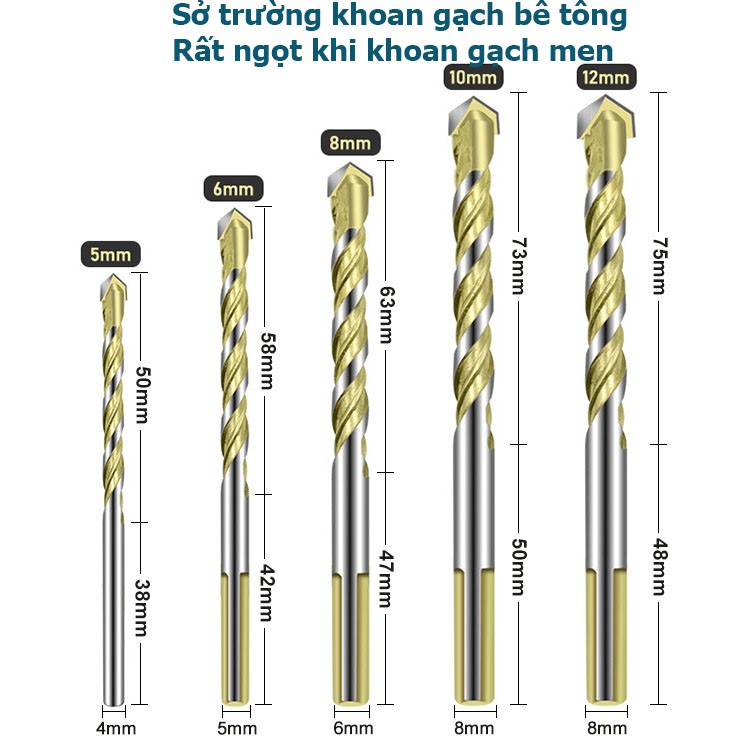 Mũi khoan đa năng, sở trường khoan tường - đầu hợp kim siêu cứng: khoan sắt cứng, gạch men..