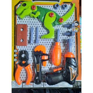 Đồ chơi dụng cụ kiềm, khoan, mỏ lếch, bulong và chú khủng long