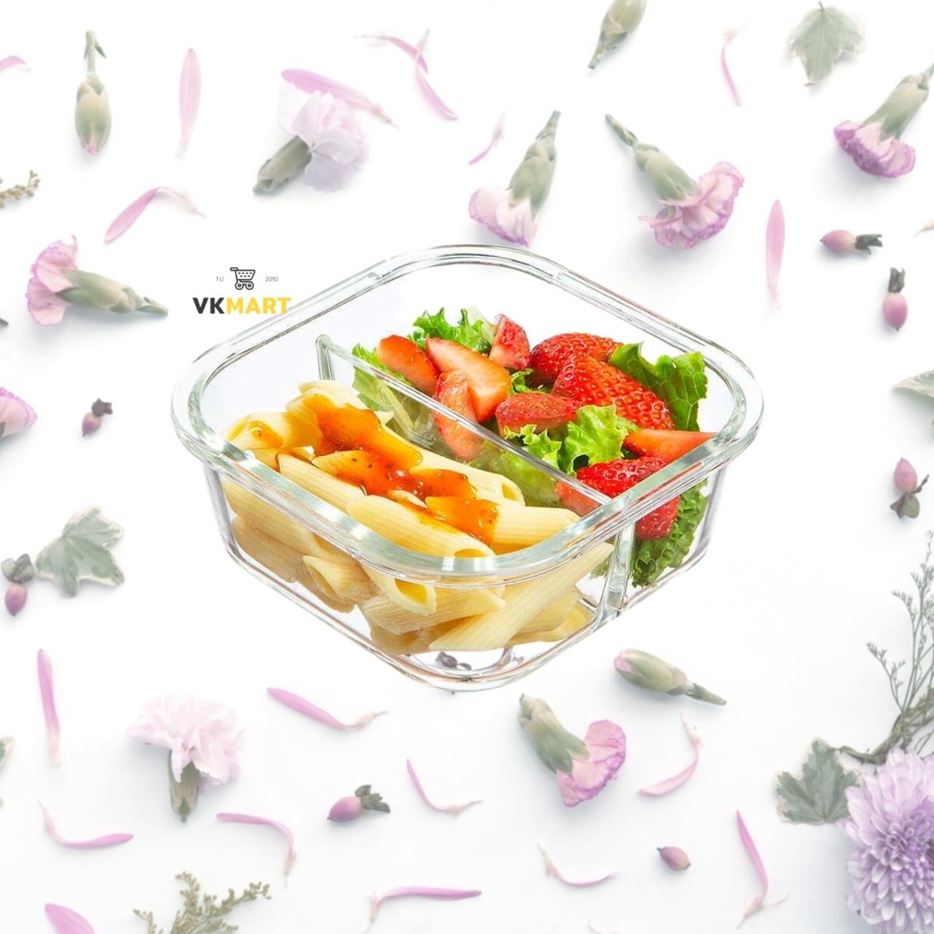 Hộp thủy tinh 2 ngăn,  hộp đựng thực phẩm chia ngăn,  hộp cơm văn phòng inochi