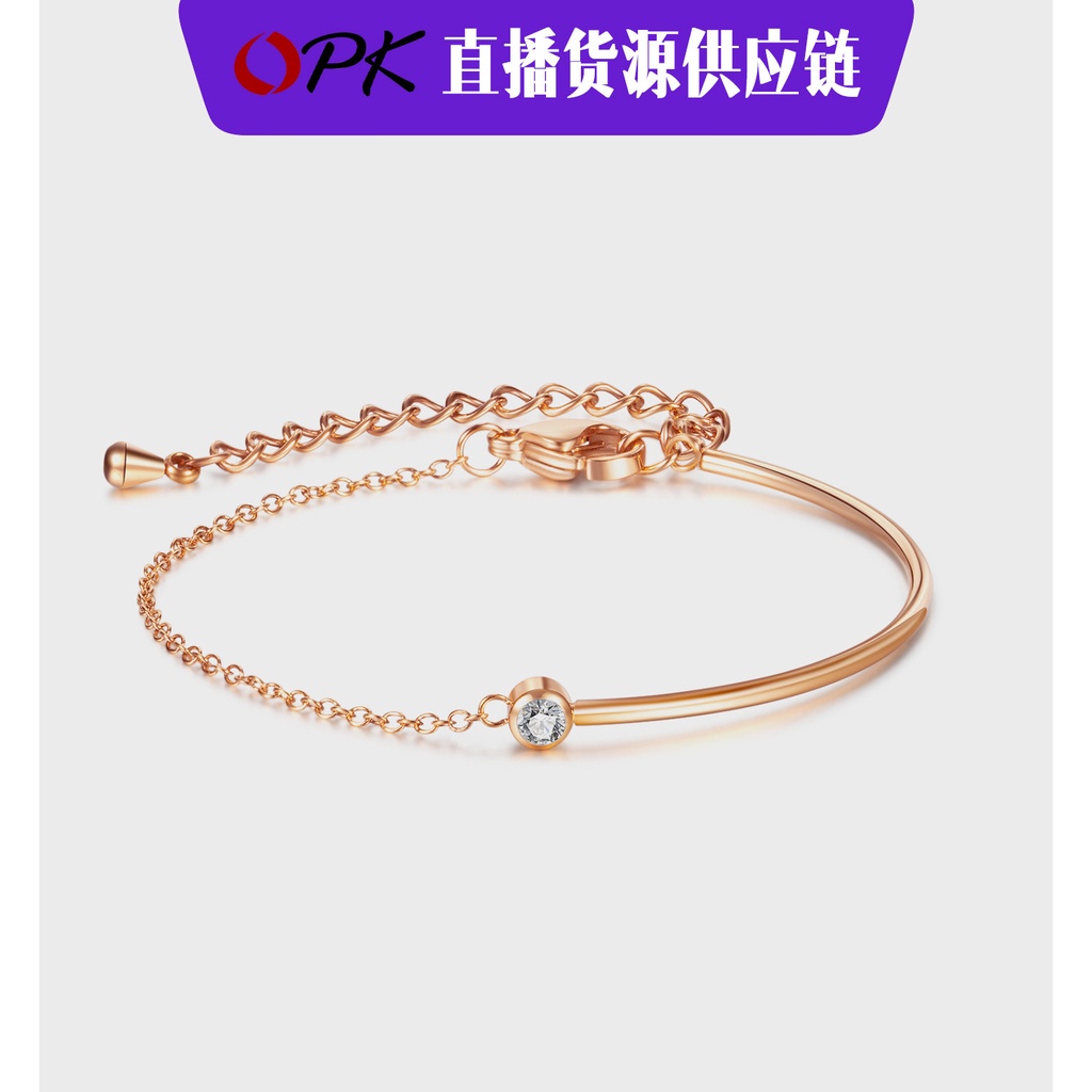 Vòng Tay Thép Titan Đính Đá Zircon Đơn Giản Sang Trọng Cho Nữ