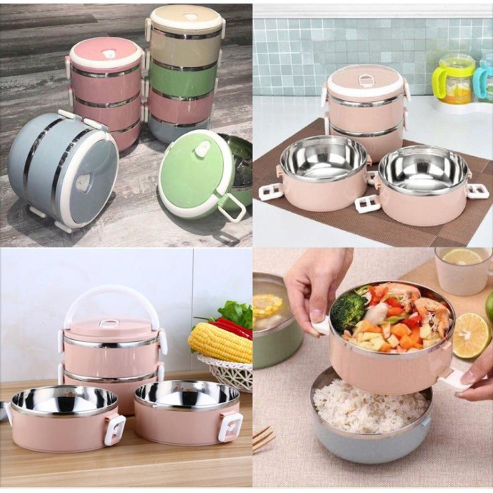 Hộp đựng cơm giữ nhiệt 4 ngăn inox lúa mạch-Cà mên-Camen giu nhiet 3 ngan, Cap long, Hộp đựng cơm bằng Inox
