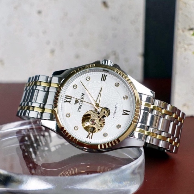 Đồng hồ cơ nam automatic FNGEEN lộ tim cơ dây kim loại chống nước chống xước bảo hành 24 tháng