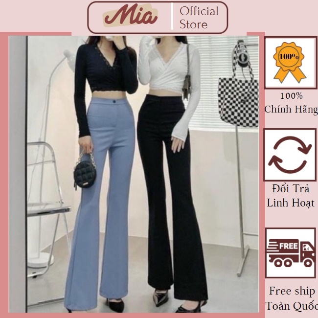Quần ống loe nữ lưng cao dáng dài 1 cúc siêu hack dáng chất vitex co giãn nhẹ Mia Shore M828