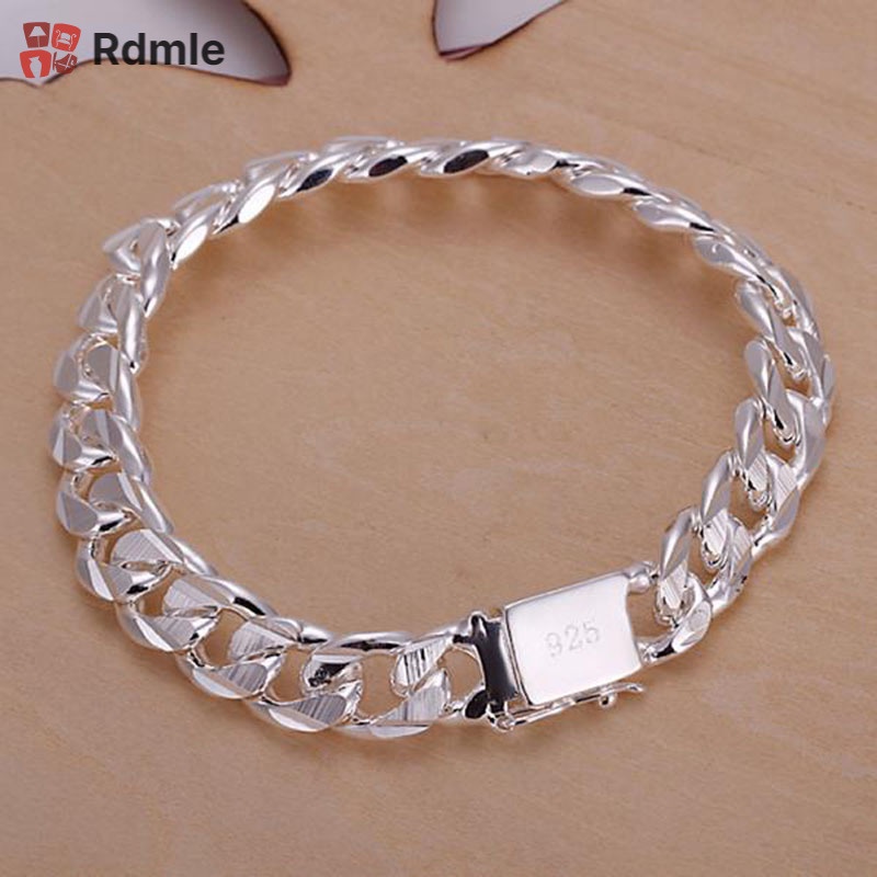 Vòng Tay Dây Xích Bạc 925 10Mm Khóa Vuông Thời Trang Cho Nam Nữ