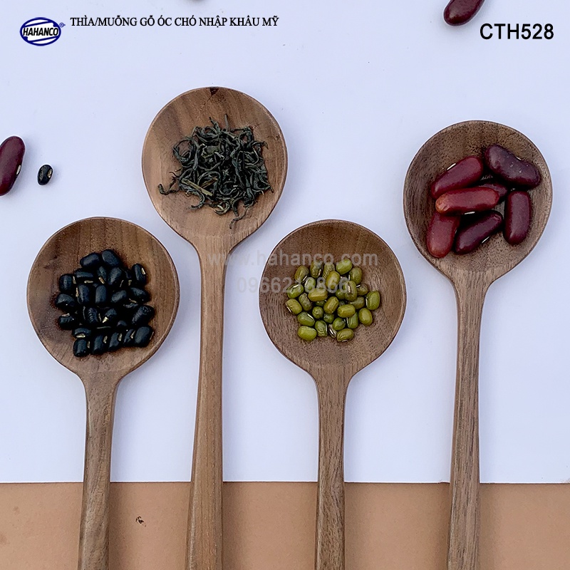 Thìa cafe đầu tròn gỗ Óc Chó (13,5cm) Xúc trà, gia vị, decor trang trí - CTH528