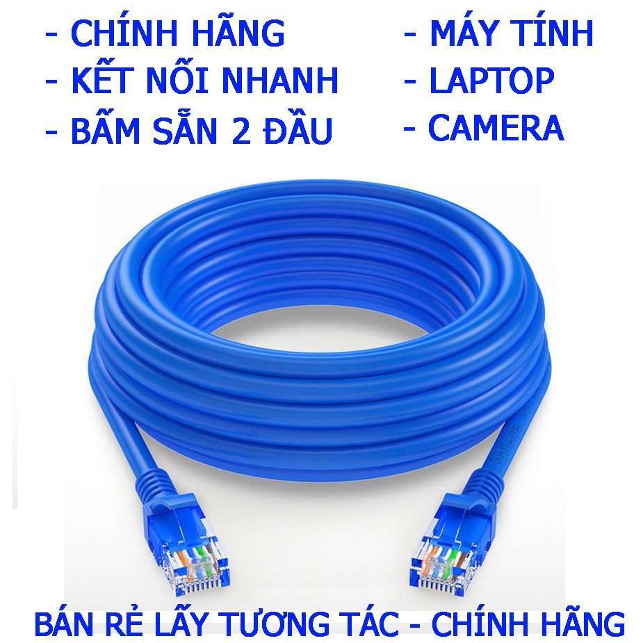 Dây cáp mạng Cat6e bấm sẵn 2 đầu 5m 10m 15m 20m 25m 30m 35m 40m 45m 50m, dây mạng lan Rj45 cho máy tính laptop camera