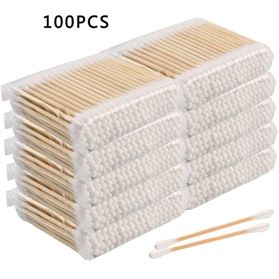 ☎ 100Pcs Sticks Cotton Swabs Household Disposable Double-Headed Cotton Stick Makeup Remover Swab Sanitary Napkin