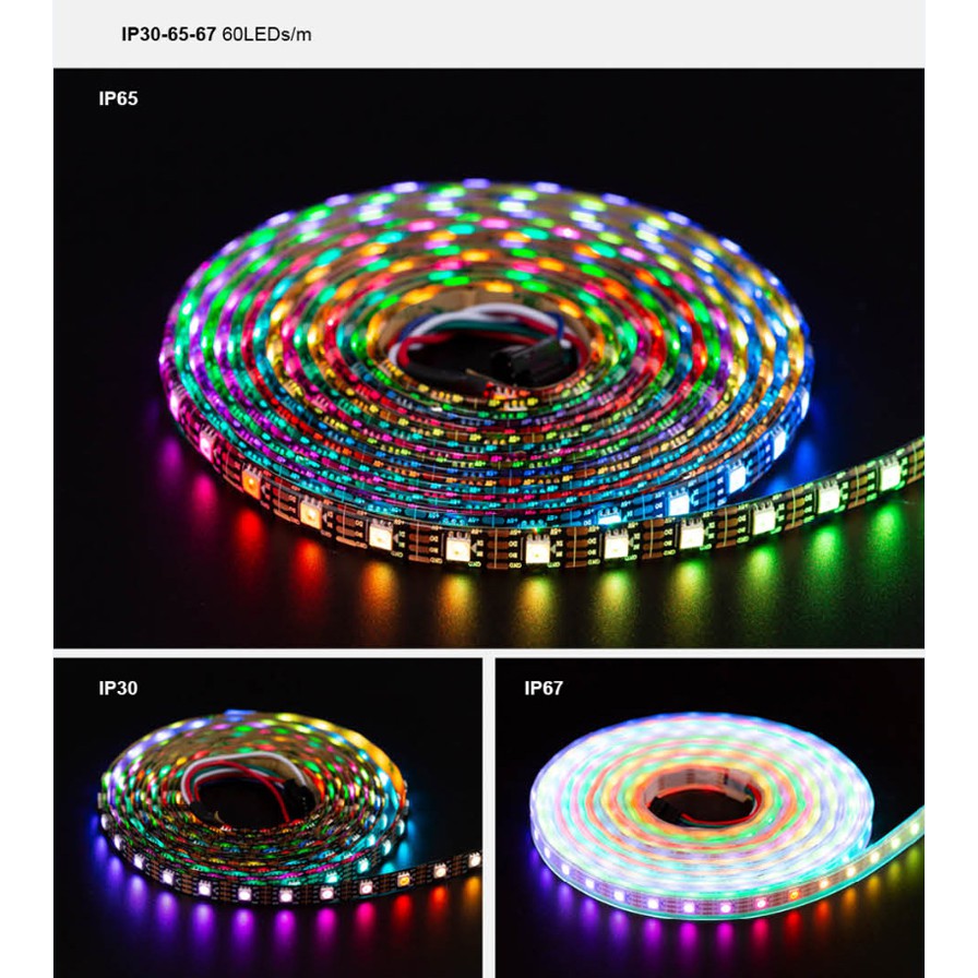 Cuộn Dây Đèn LED Trang Trí 1-5m DC5V WS2812B 60 pixels/leds/m WS2812 IC Thông Minh 5050 RGB + Điều Khiển LED | BigBuy360 - bigbuy360.vn