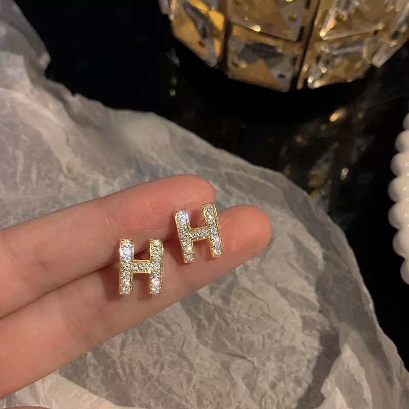 Bông Tai Mạ Bạc 925 Hình Chữ H Đính Đá Zircon Thời Trang Dành Cho Nữ