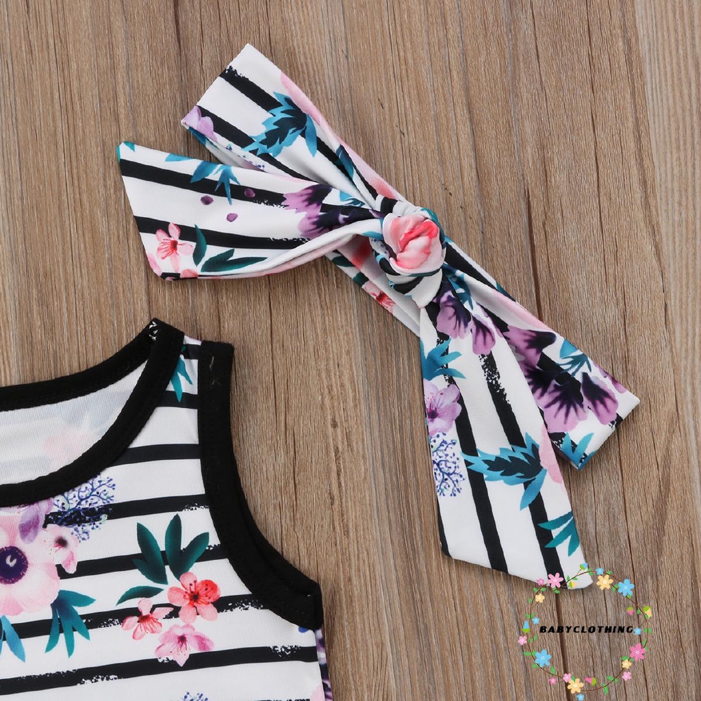 Bộ áo liền quần và băng đô in họa tiết hoa xinh xắn dành cho bé gái