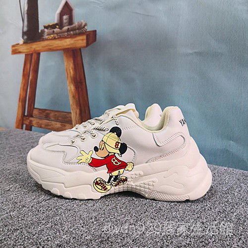 Giày thể thao đế dày tăng chiều cao họa tiết chuột Mickey thời trang mùa thu cho cặp đôi