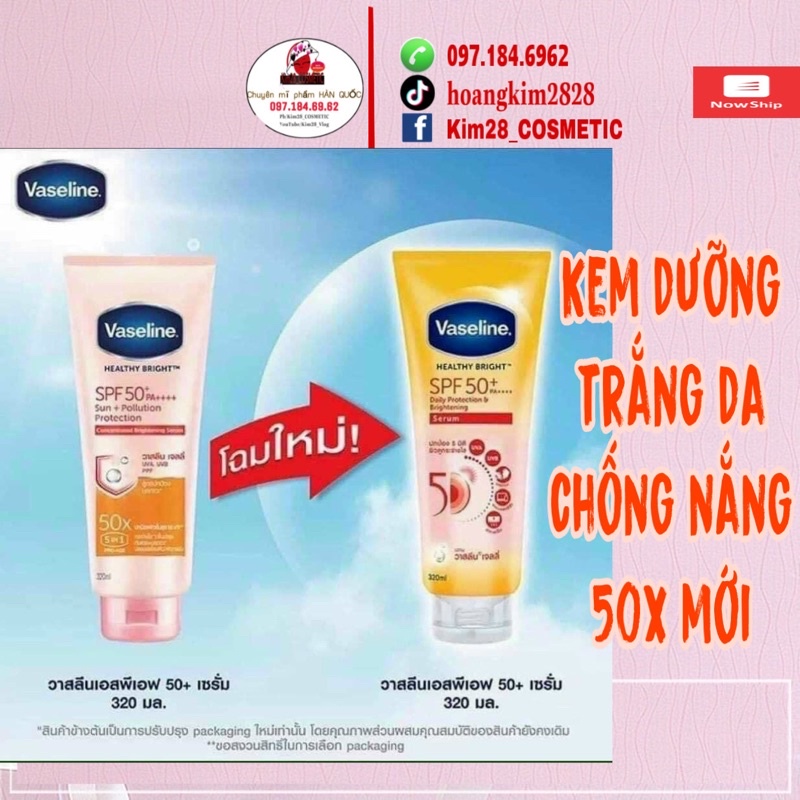 (320ml)Dưỡng thể trắng da toàn thân Vaseline 50x SPF 50+ nội địa Thái