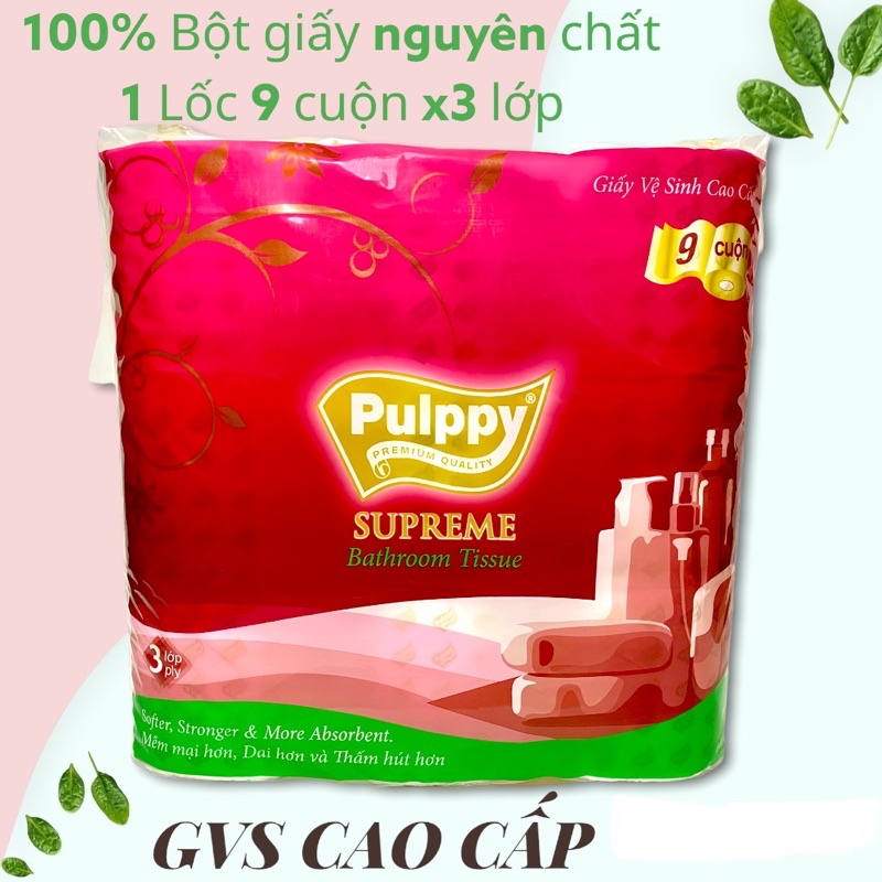 GIẤY VỆ SINH CAO CẤP PULPPY SURPREME BATHROOM TISUE 1 LỐC 9 CUỘN X3 LỚP