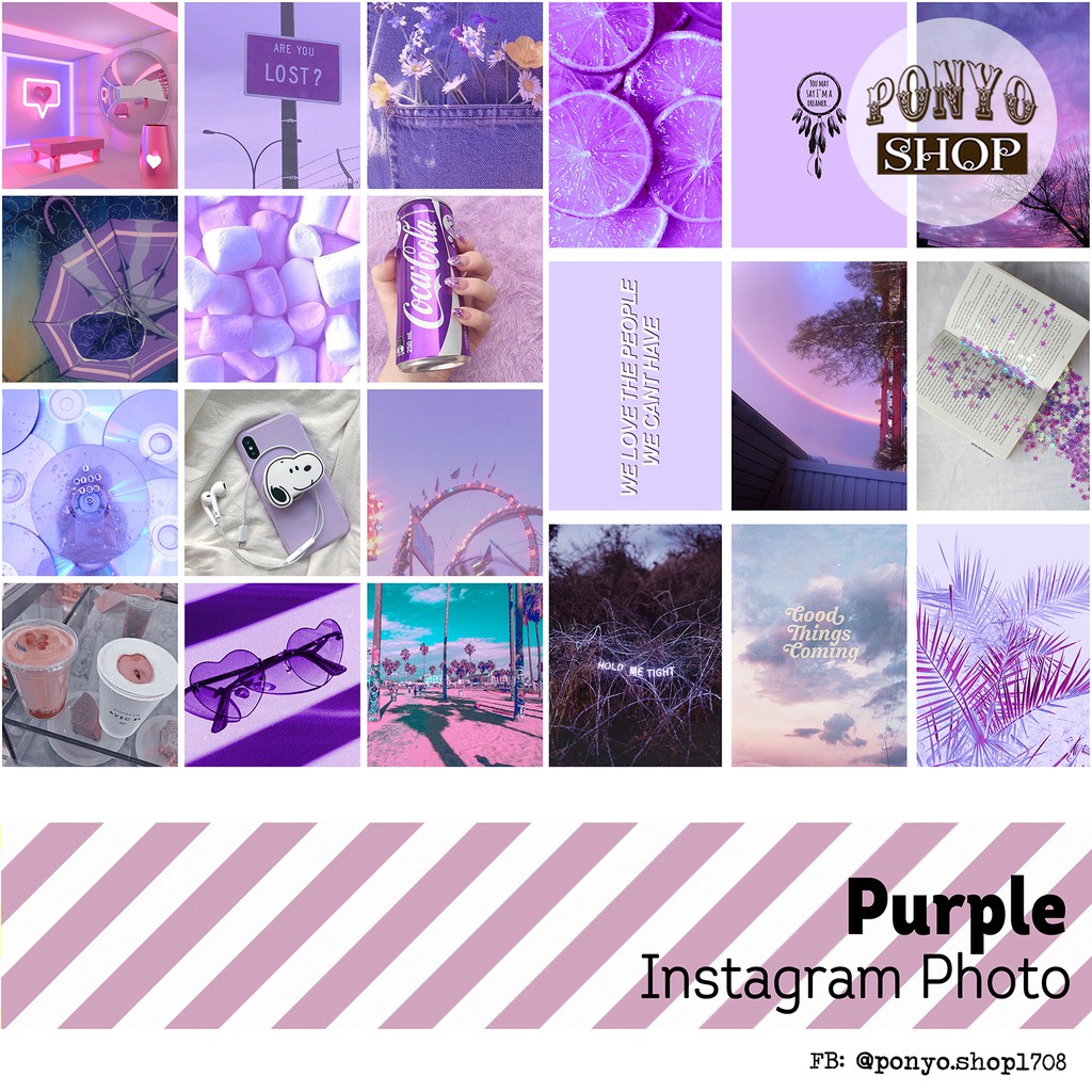 Set 21 sticker nhãn dán ảnh phong cách Instagram (Màu Tím) trang trí Scrapbook/Planner