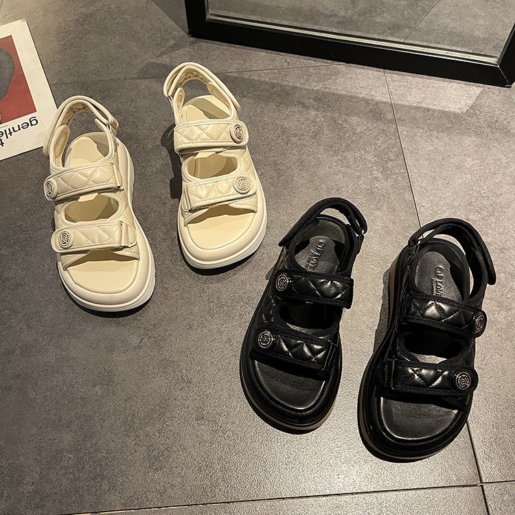 Giày Sandal Thể Thao Mùa Hè Đế Mềm Dày Dặn Cao Gót 2022 Có Khóa Dán Phong Cách Thể Thao Thời Trang Cho Nữ