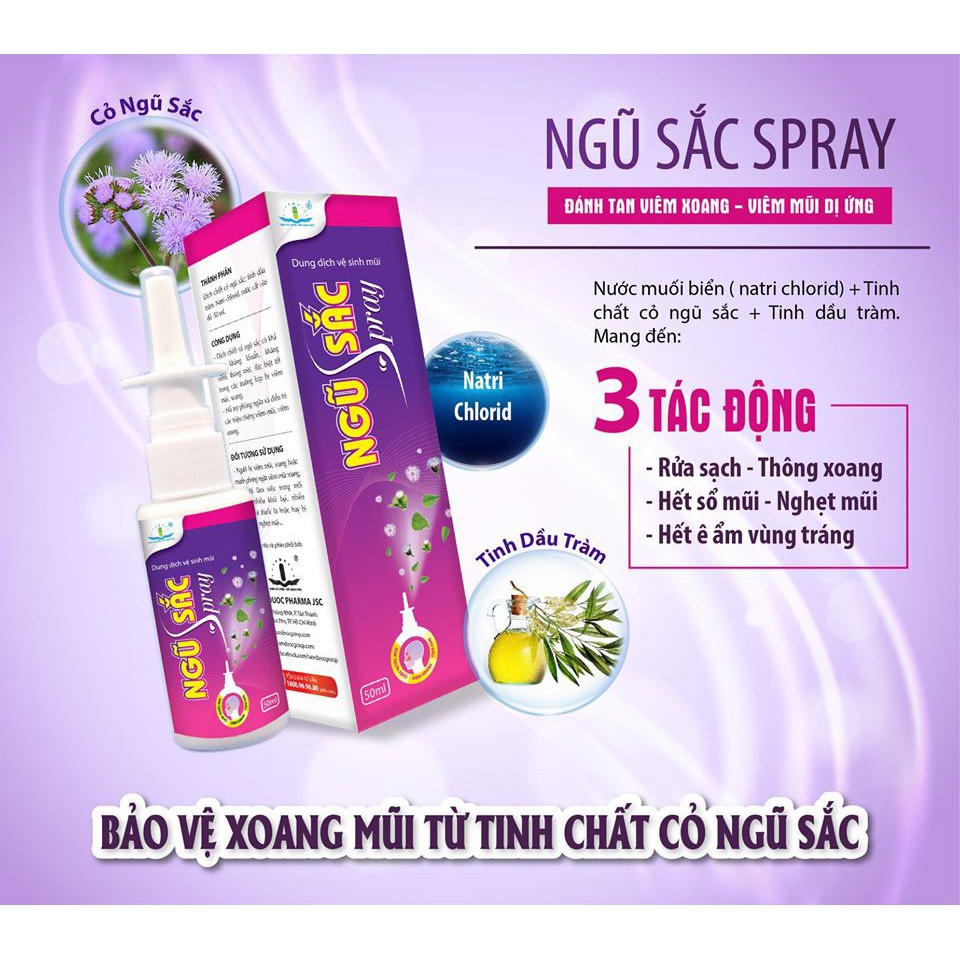 Xịt xoang mũi Ngũ sắc Spray Hỗ Trợ Viêm Xoang Viêm Mũi Dị Ứng - lọ 50ml