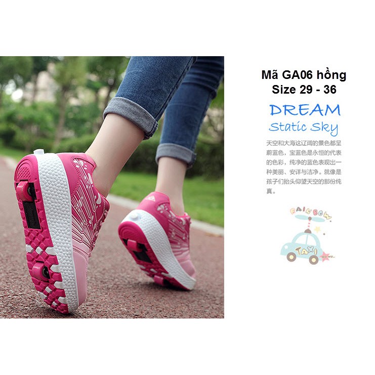 Giày bánh xe loại 2 bánh cho bé gái 4 - 10 tuổi kiểu dáng thể thao GA06