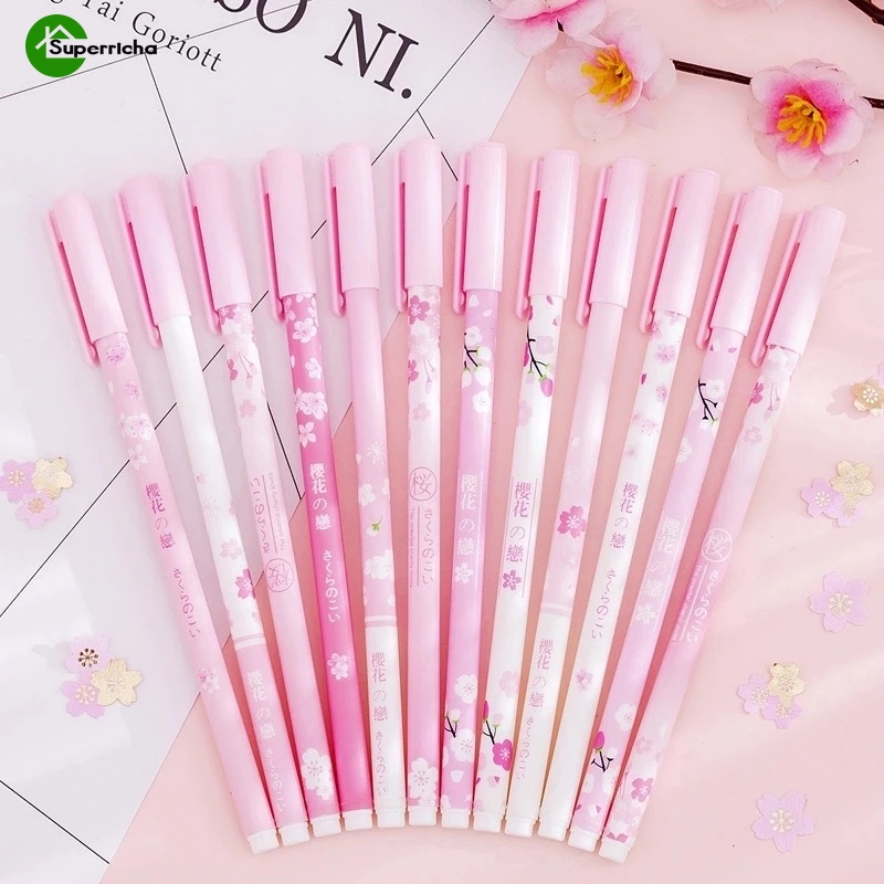 Bút Bi Mực Gel Ngòi 0.5Mm Hình Hoa Anh Đào Xinh Xắn Cho Nữ