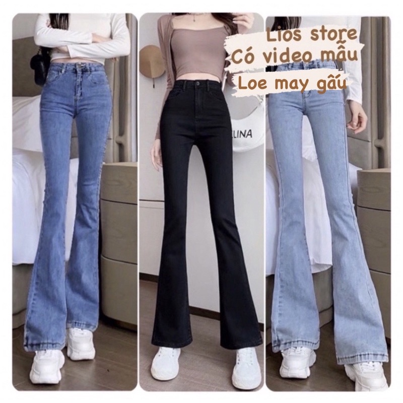Quần jean nữ kiểu tua gấu ống loe chất vải co dãn trẻ trung
