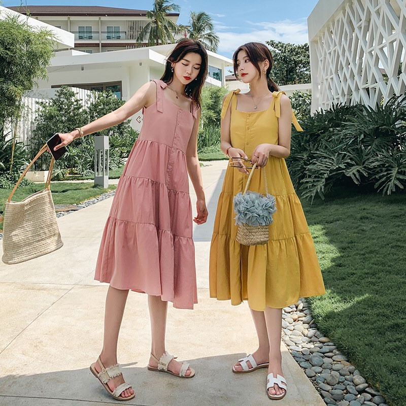 Đầm nữ , hai dây  dễ thương, thời trang, chất chéo nhung, thoáng mát,phù hợp đi tiệc đi du lịch YT. 01872