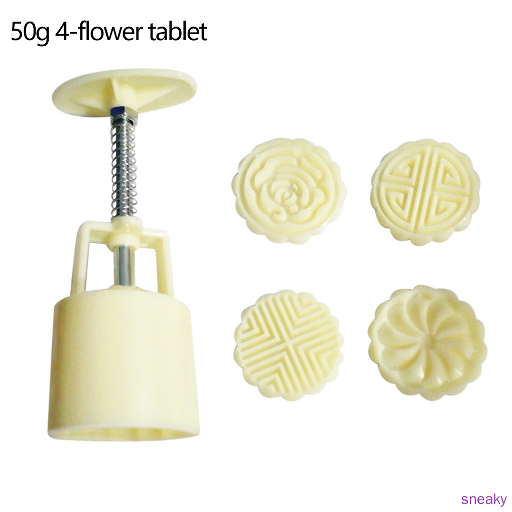 Khuôn Nhấn Tạo Hình Bánh Trung Thu / Bánh Quy / Bánh Trung Thu / Bánh Trung Thu / Bánh Ngọt Hình Tròn 50g / 4 Cánh Hoa