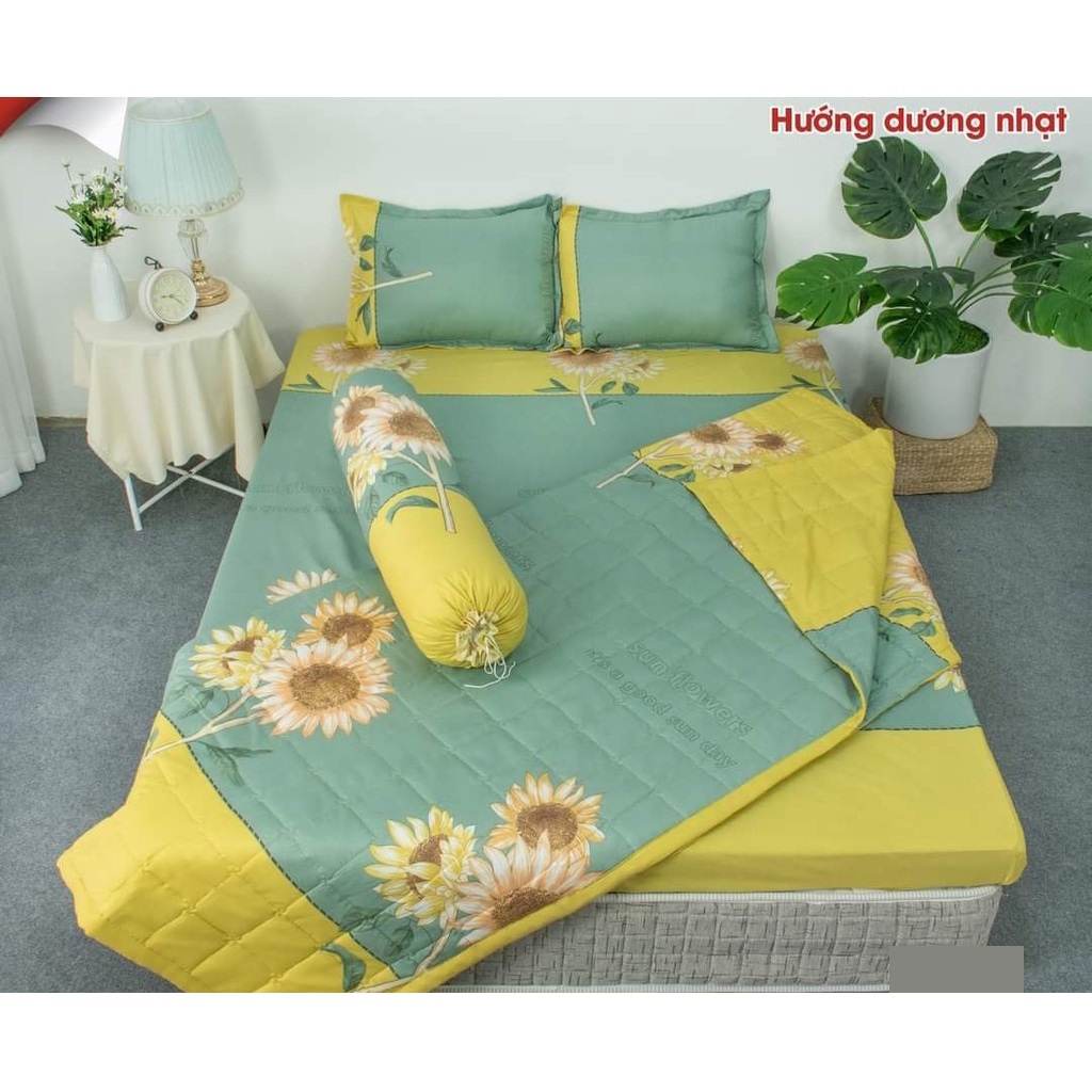 (Hot trend)  Bộ chăn hè ga gối 5 món poly cotton hàn quốc, mền đắp điều hoà Mẫu Hoa Hướng Dương - Đủ kích thước drap