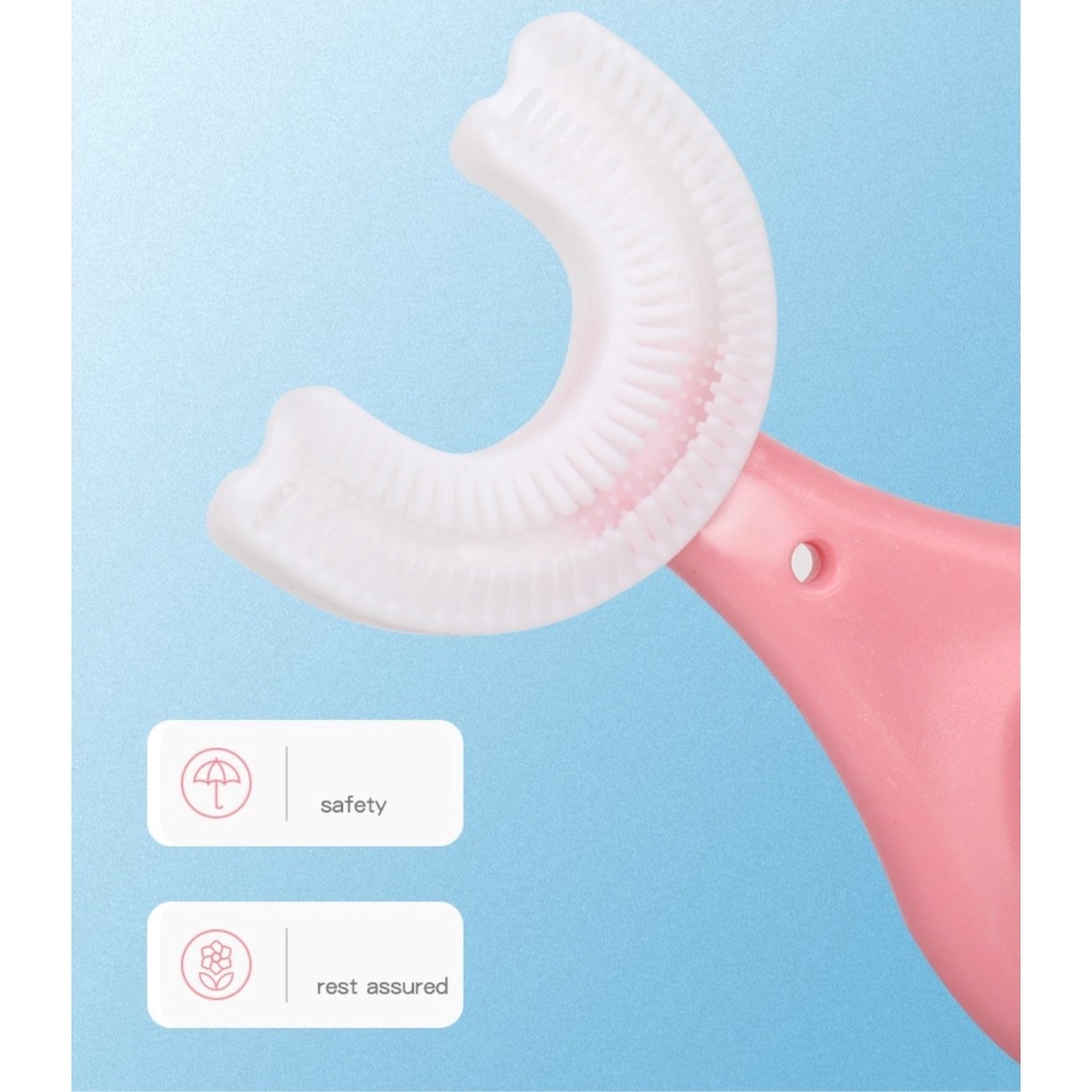 Bàn chải đánh răng chữ U silicon siêu mềm bảo vệ nướu làm sạch răng cho bé 2-6 tuổi