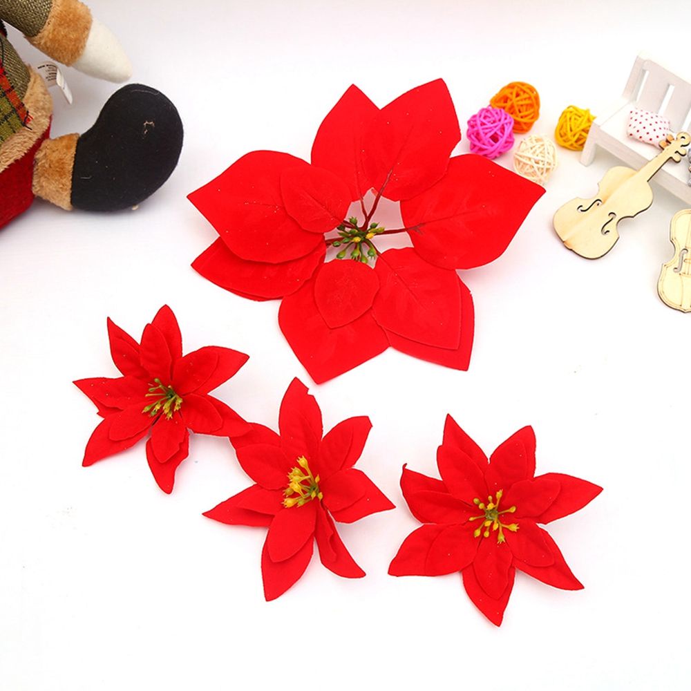 Bộ 10 bông hoa giả nhiều màu sắc dành cho trang trí cây thông noel