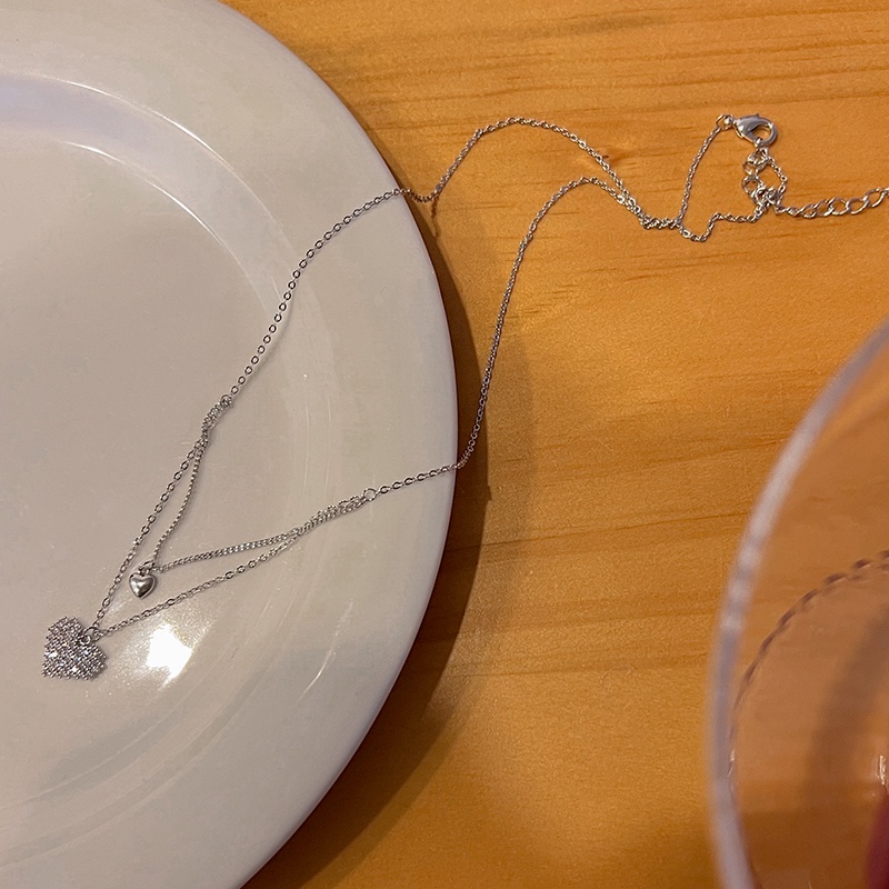 Vòng cổ Hai Lớp Hình Trái Tim Đính Đá Pha Lê Thời Trang Cho Nữ