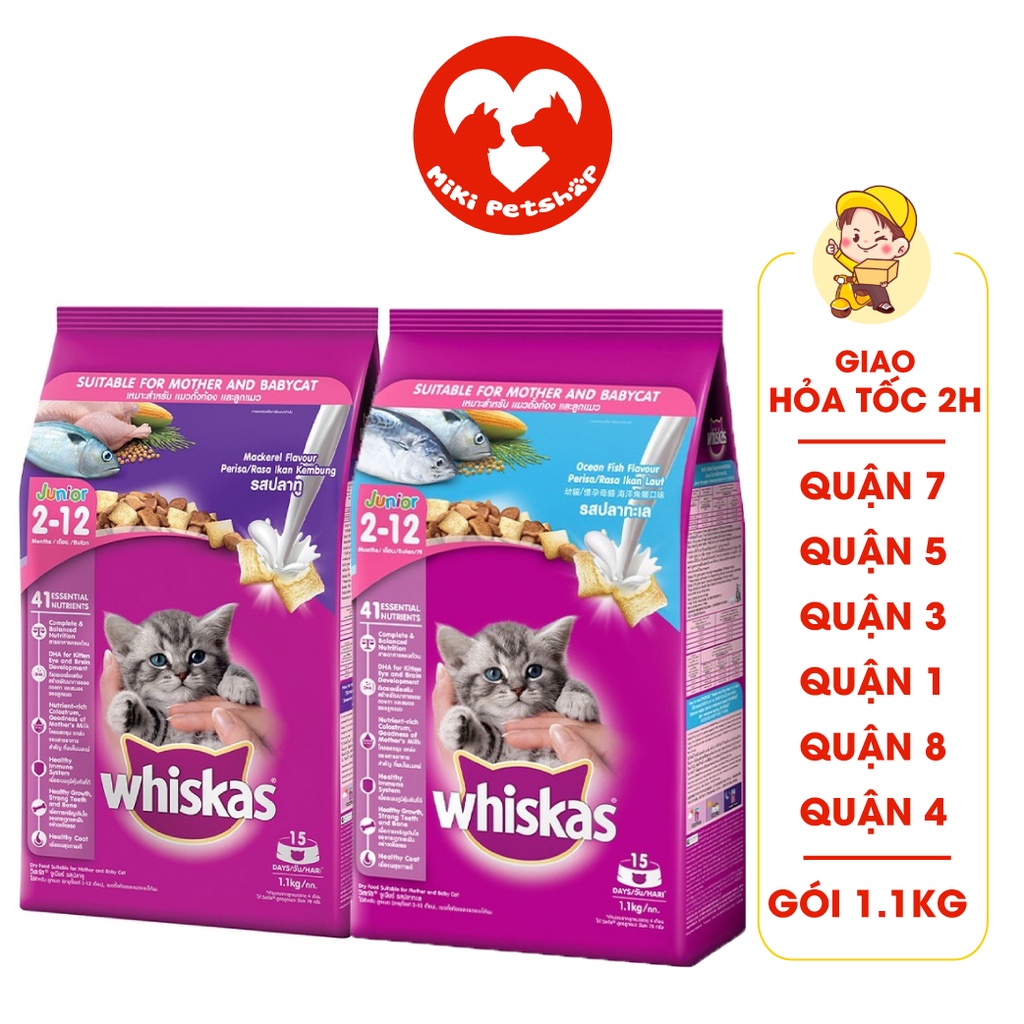 Thức Ăn Cho Mèo Con Hạt Whiskas 1.1kg Đủ Vị - Miki Petshop