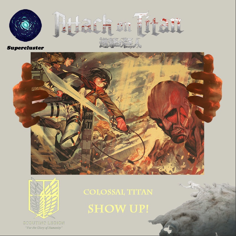 Tấm áp phích hình Attack On Titan 50x35cm dùng trang trí nội thất