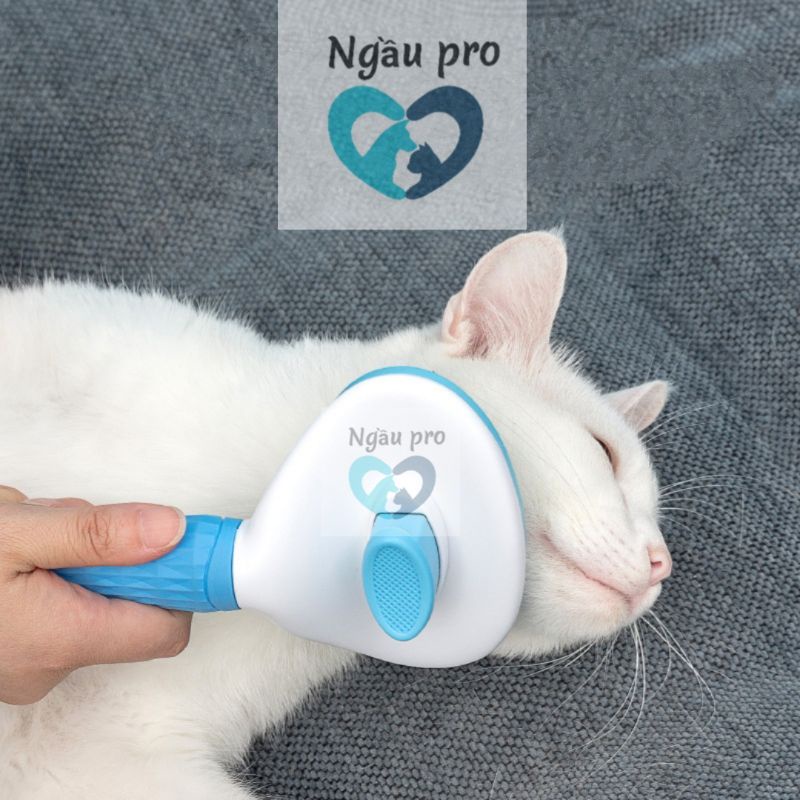 Lược chải lông chó mèo CLEAN có nút bấm gạt lông cao cấp - Lược đẩy lông rụng matxa cho chó thú cưng đẹp inox NGAUPET