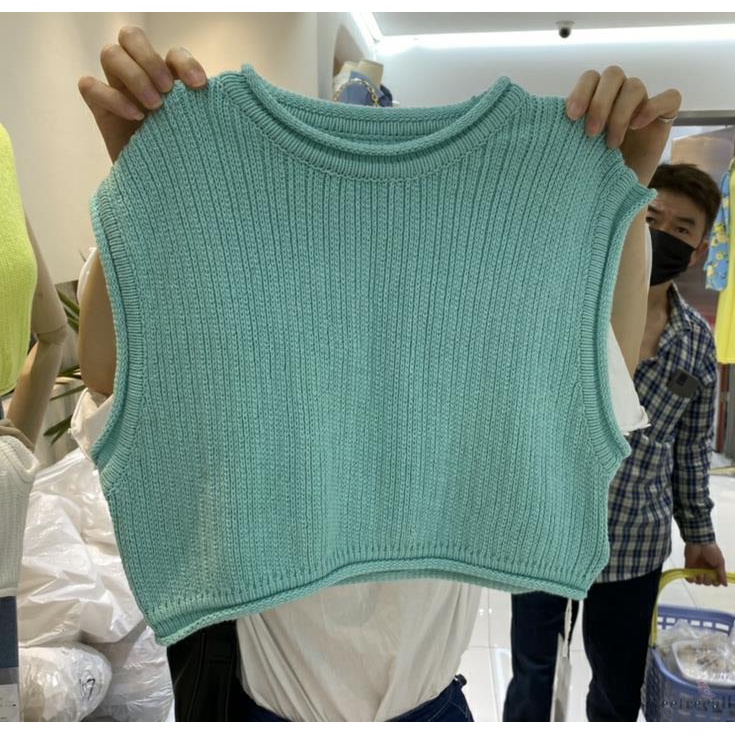 Áo Croptop Dệt Kim Không Tay Màu Sắc Đơn Giản Cho Nữ | BigBuy360 - bigbuy360.vn