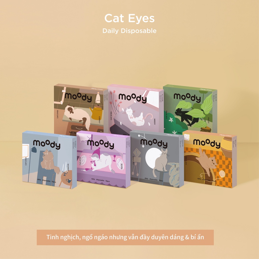 Hộp 10 kính áp tròng Moody bộ sưu tập Cat Eyes màu FUZZY 14.2mm sử dụng hàng ngày