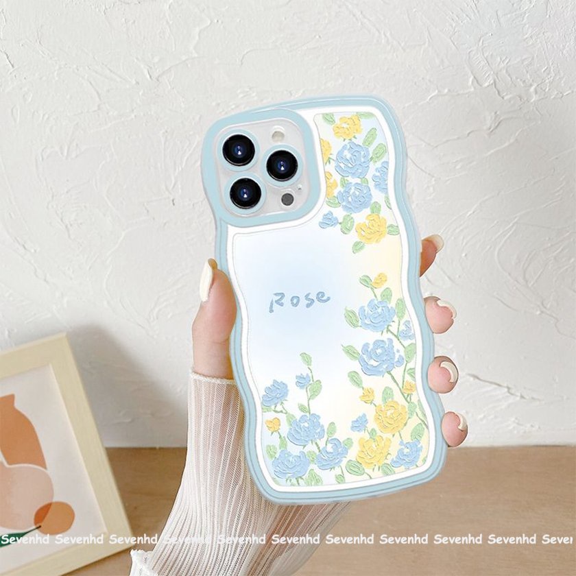 Ốp Điện Thoại Mềm Họa Tiết Hoa Màu Xanh Dương Cho iPhone 14 13 12 11 Pro Max Xs Max Xr X 7 8 6 6s Plus