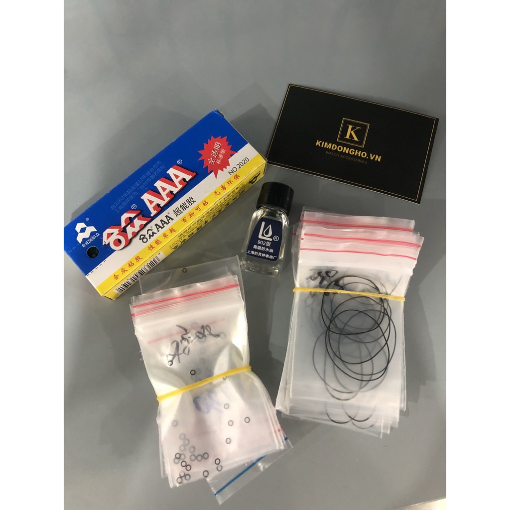 Combo gioăng núm, gioăng đáy và lọ dầu chống nước, keo dán chống nước cho đồng hồ đeo tay các loại
