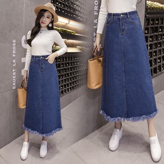 Váy jeans chữ A lưng cao phong cách Hàn Quốc thời trang cho nữ