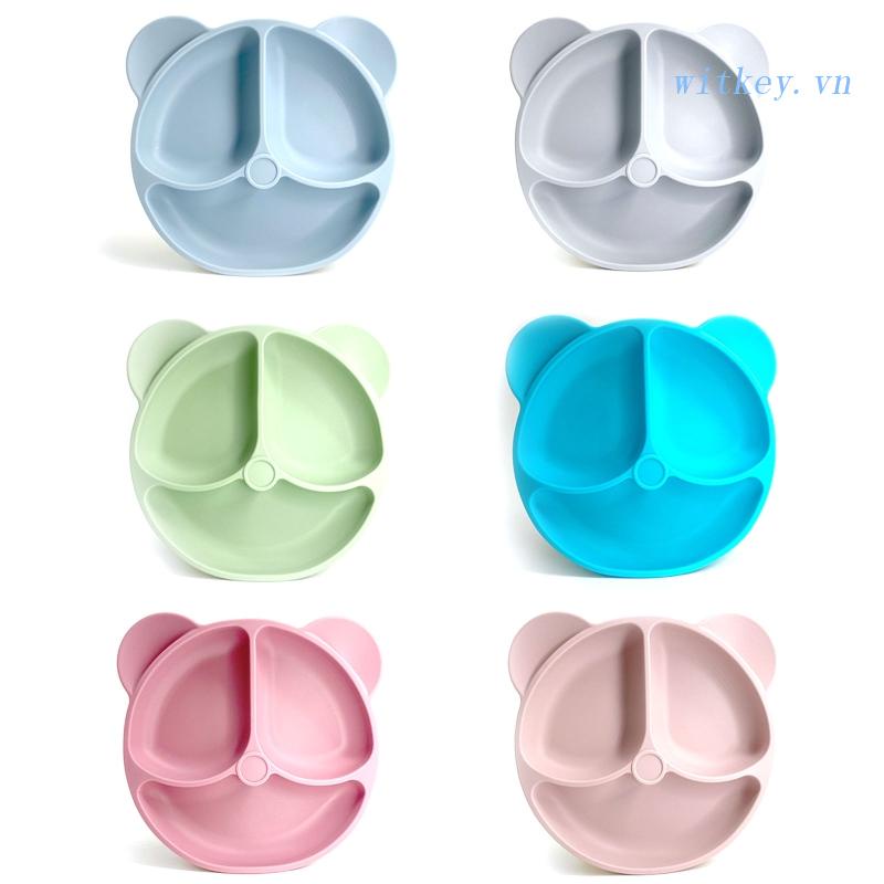 Khay Silicone Đựng Thức Ăn Có Giác Hút Hình Gấu Cười An Toàn Không BPA Cho Bé Có Thể Dùng Trong Lò Vi Sóng