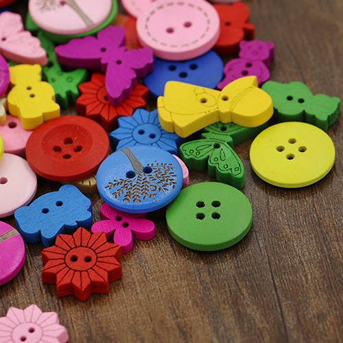 Set 100 khuy gỗ 2/4 lỗ nhiều màu sắc trang trí thủ công mã O16