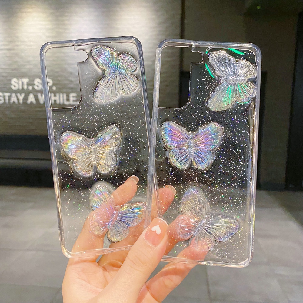 ❥ Ốp lưng lấp lánh trong suốt hình bướm cho Samsung Galaxy S22 Ultra S21 S20 S10 Plus Note 20 S21FE S20FE M52 A13 A73 A12 A32 A52 A72