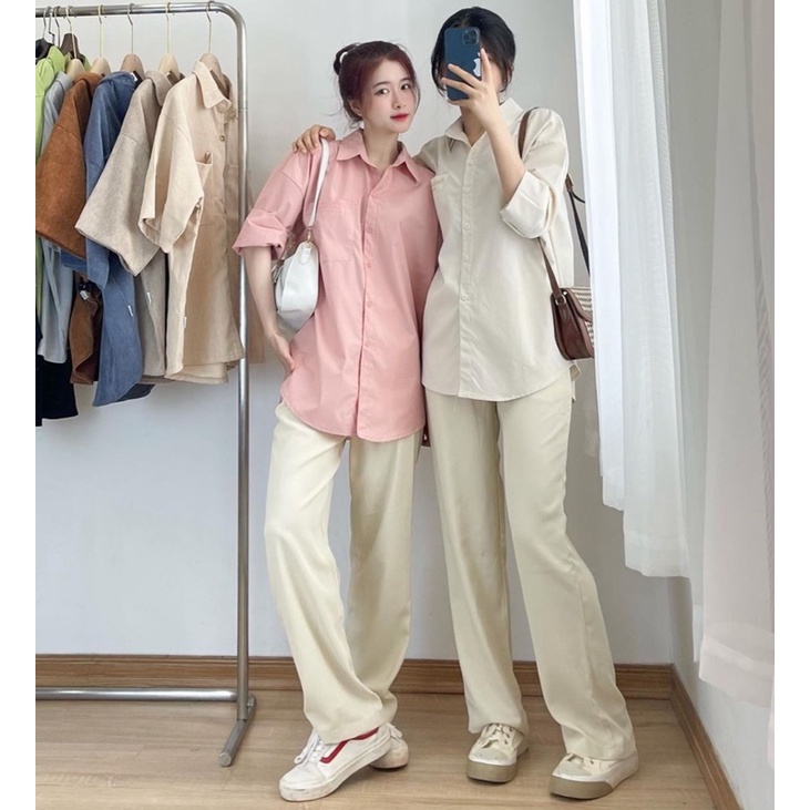 Áo sơ mi đứng form thêu chữ basic but not basic thô form vừa tay dài lịch sử công sở kín đáo nhẹ nhàng mùa hè hàn quốc