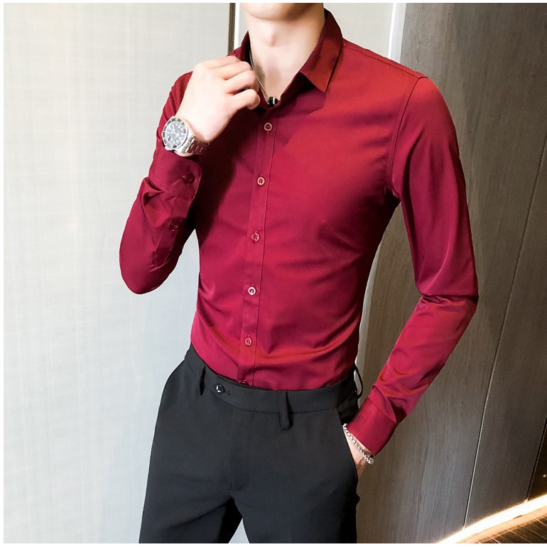 Áo Sơ Mi Nam dài tay Hàn Quốc basic , chất vải lụa nến mềm mịn chống nhăn | BigBuy360 - bigbuy360.vn